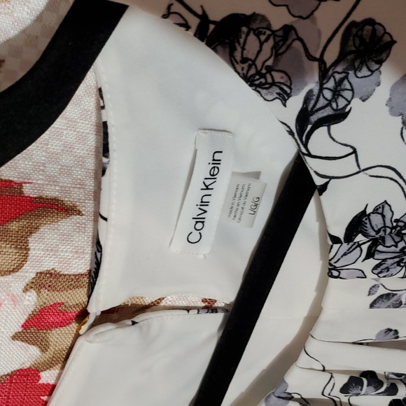 Calvin Klein Black Floral Print Blouse - White Large Sleevless - Picture 2 of 8